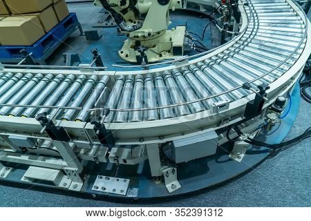 cells of the automated warehouse. Metal construction warehouse shelving