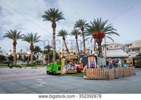 Sitia, Greece - January 15, 2020: Square In The Harbour Of Sitia Town, Crete.
