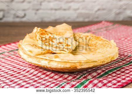 Healthy Traditional Pancakes From Rice Flour On Wooden Table. Delicious Healthy Breackfast