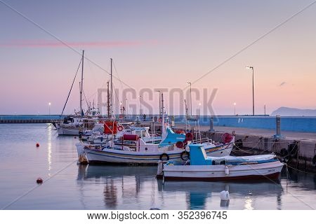 Sitia, Crete - January 23, 2020: Boats In The Harbour Of Sitia Town, Crete.