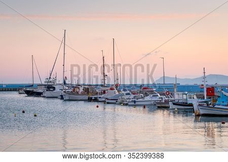 Sitia, Crete - January 23, 2020: Boats In The Harbour Of Sitia Town, Crete.
