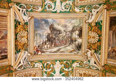 ROME - August 03: Architectural fragment of museums of Vatican on August 03, 2014 in Vatican (Rome), Italy. The Vatican Museums are the public art and sculpture museums in the Vatican City.