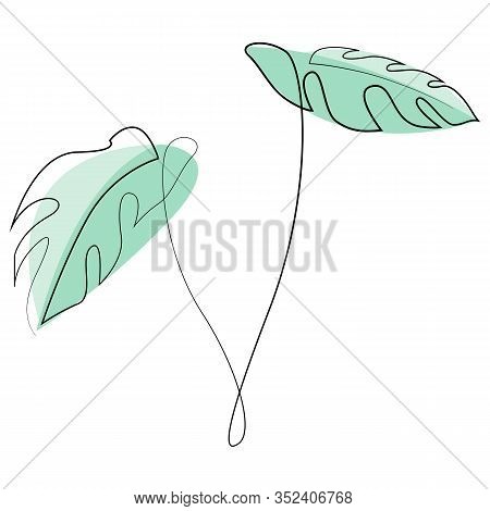 Monstera Delicosa Plant Leaves Continuous One Line Drawing Minimalist Design. Simple Minimalism Styl