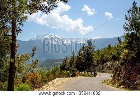view on Tahtali Dagi Mountain in Turkey from famous Lician way tourist path.