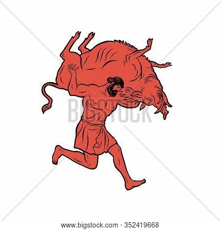 Erymanthian Boar. 12 Labours Of Hercules Heracles. Myths Of Ancient Greece Illustration