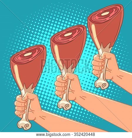 Pork Knuckle Leg. Comic Cartoon Pore Art Retro Vector Kitsch Vintage