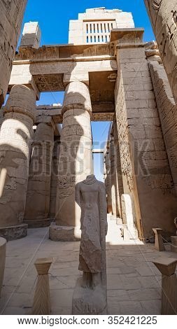 Karnak Temple In Luxor, Egypt. The Karnak Temple Complex, Commonly Known As Karnak, Comprises A Vast