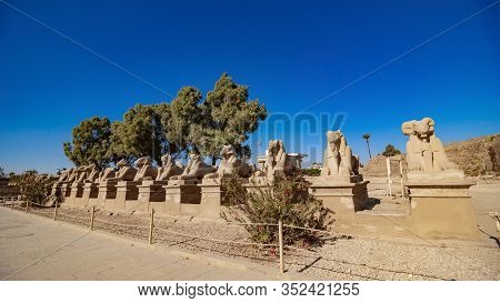 Karnak Temple In Luxor, Egypt. The Karnak Temple Complex, Commonly Known As Karnak, Comprises A Vast