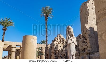 Karnak Temple In Luxor, Egypt. The Karnak Temple Complex, Commonly Known As Karnak, Comprises A Vast