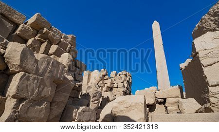 Karnak Temple In Luxor, Egypt. The Karnak Temple Complex, Commonly Known As Karnak, Comprises A Vast