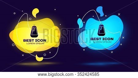 Black Plastic Bottle For Liquid Laundry Detergent, Bleach, Dishwashing Liquid Icon Isolated On Blue 