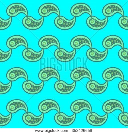 Abstract Waves-paisley Dreams Seamless Repeat Pattern. Colorful Wave Pattern Of Paisely Shapes. Fres