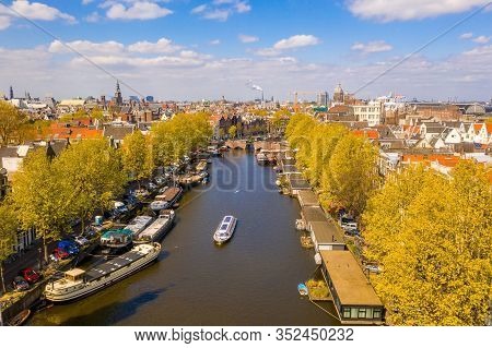 Amsterdam, Netherlands. May 10, 2019. Skyline In Historical Area, Amsterdam, Netherlands. Ariel View