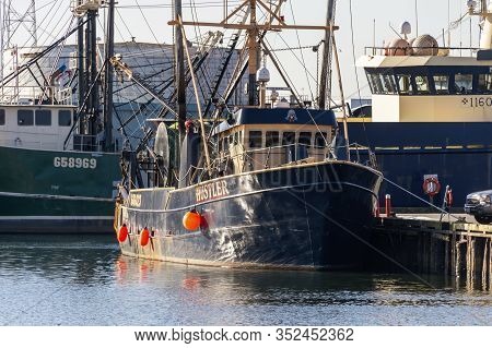 New Bedford, Massachusetts, Usa - February 22, 2020: Commercial Fishing Boat Hustler Glowing In Morn