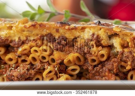 Greek Pastizio Noodle Dish With Cheese And Wine