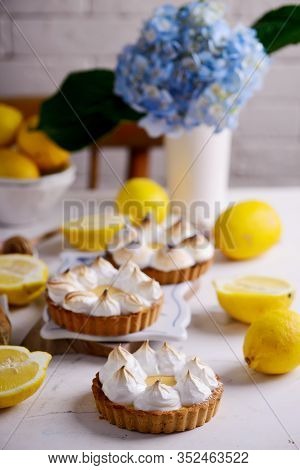 Vegan Lemon Meringue Tart. Style Vintage.selective Focus