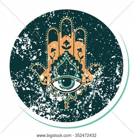 iconic distressed sticker tattoo style image of a hamza