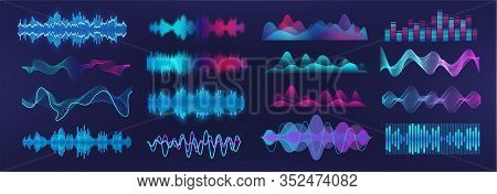 Sound Waves Equalizer. Frequency Audio Waveform, Music Wave, Voice Graph Signal In Futuristic Style 