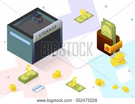 Advertising Flyer Inscription On Premises Storage. Poster Ability To See Balance And Details Main Ac
