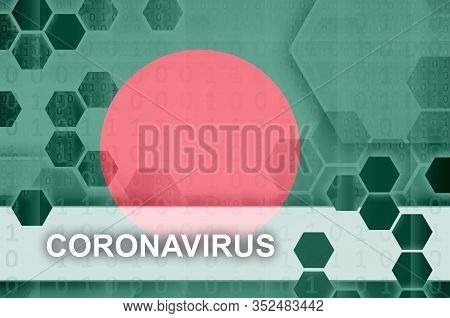 Bangladesh Flag And Futuristic Digital Abstract Composition With Coronavirus Inscription. Covid-19 O