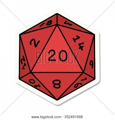 sticker of tattoo in traditional style of a d20 dice