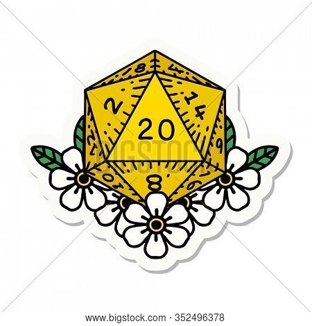 sticker of tattoo in traditional style of a d20