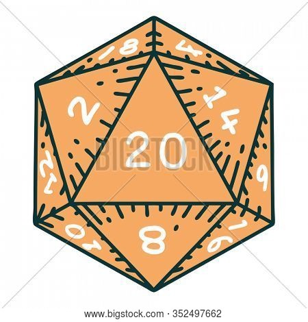 iconic tattoo style image of a d20 dice