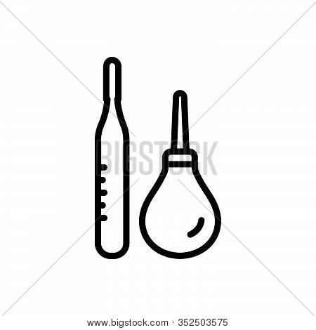 Black Line Icon For Thermometer-and-enema Medical Enema Rubber Antibiotic Aspirin Equipment Temperat