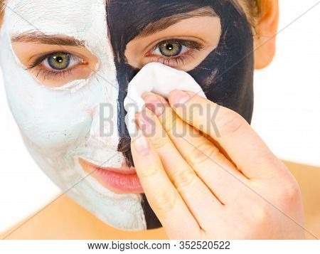 Girl Remove Black White Mud Mask From Face