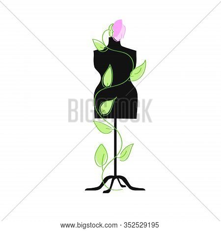 Sustainable Fashion. Flower Dangles On A Mannequin In Outline. Concept For Sustainable Fashion, Slow