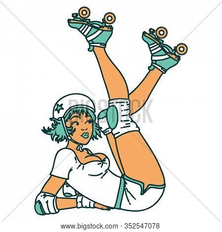 tattoo in traditional style of a pinup roller derby girl