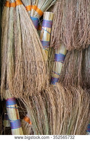 Turkish Style Brooms Traditionally Made Using Broom Corn Or Sorghum At The Market In Trabzon