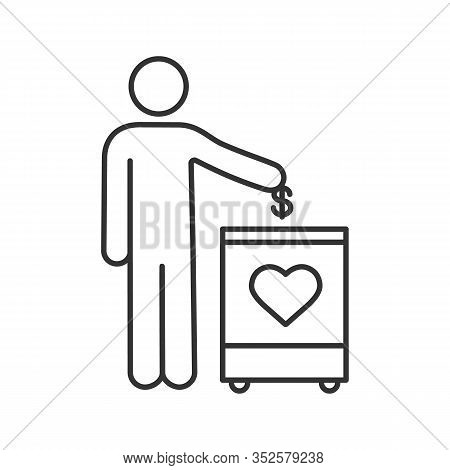 Donation Box Linear Icon. Moneybox. Thin Line Illustration. Fundraising. Donate Money To Charity. Pe