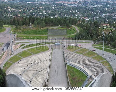 Close Up On Ski Jump In European City Of Oslo In Holmenkollen District In Norway In 2019 Cold Summer