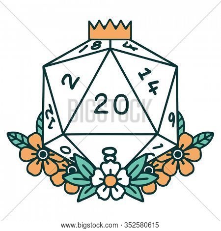 iconic tattoo style image of a d20