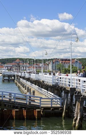 Sopot, Poland - June 6, 2018: Wooden Sopot Pier In Sunny Day., Baltic Sea. It Is The Longest Wooden 