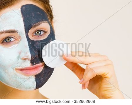 Girl Remove Black White Mud Mask From Face