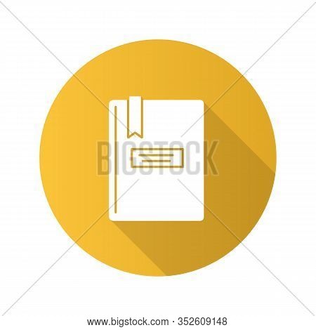 Book With Bookmark Flat Design Long Shadow Glyph Icon. Taking Notes. Notepad. Copybook. Vector Silho