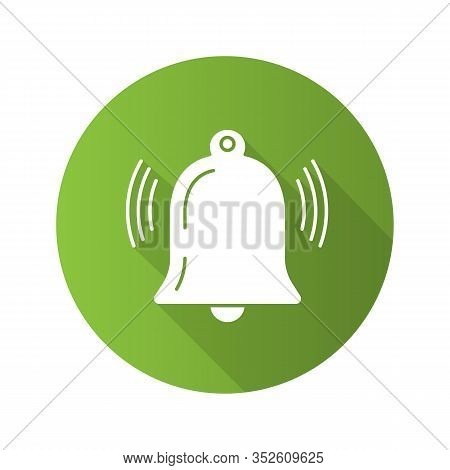 Active Notification Flat Design Long Shadow Glyph Icon. Ringing Bell. Reminder Alarm. Vector Silhoue