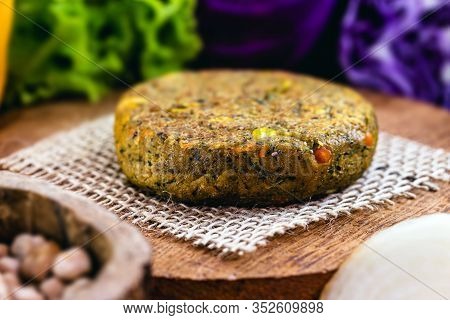 Vegan Burger Without Meat. Home Made With Vegetables, Chickpeas, Soy And Proteins. Vegan Life And Ve