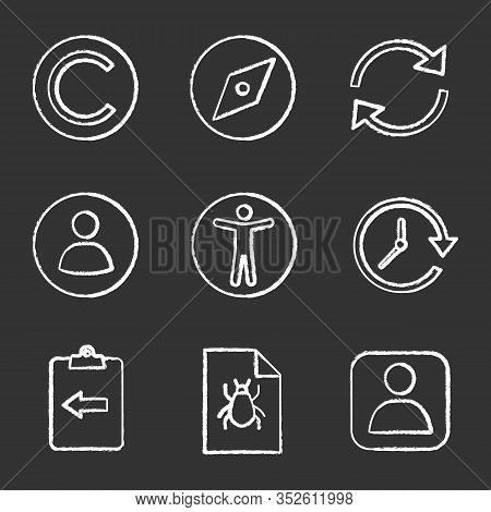 Ui, Ux Chalk Icons Set. Copyright, Explore Tool, Refresh Arrow, Userpic, Accessibility, Update, Assi