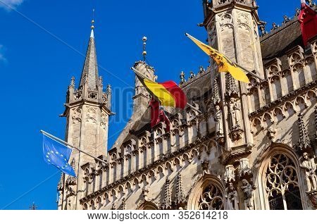 Bruges, Flanders, Belgium. August 2019. Burg Square Is One Of The Most Important. The Splendid Town