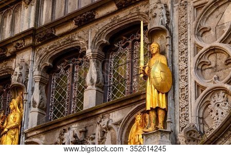 Bruges, Flanders, Belgium. August 2019. Burg Square Is One Of The Most Important. The Splendid Town