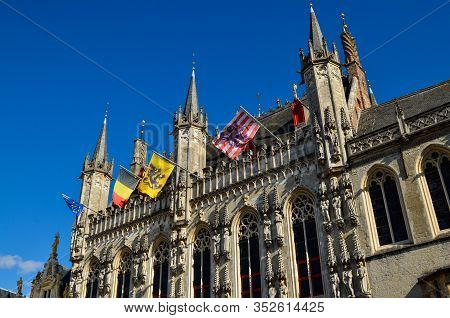 Bruges, Flanders, Belgium. August 2019. Burg Square Is One Of The Most Important. The Splendid Town