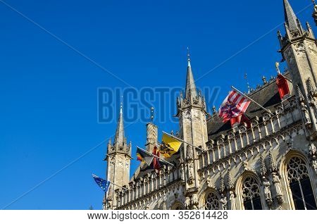 Bruges, Flanders, Belgium. August 2019. Burg Square Is One Of The Most Important. The Splendid Town