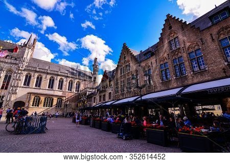 Bruges, Flanders, Belgium.august 2019. Burg Square Is One Of The Most Important. The Splendid Town H