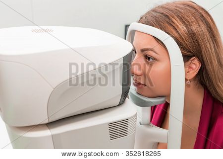 Measuring Young Womans Eye Pressure With Tonometer