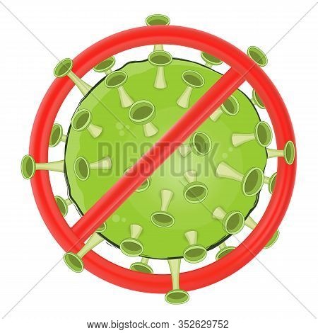 Vector Illustration Of Coronavirus 2019 Blocked By Red Stop Sign Isolated On White Background. Conce