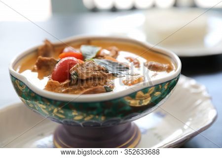 Roasted Duck In Red Curry With Rice , Traditional Thai Food