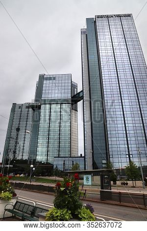 Gothenburg, Sweden - August 27, 2018: Gothia Towers In Gothenburg City, Sweden. The Skyscrapers Are 